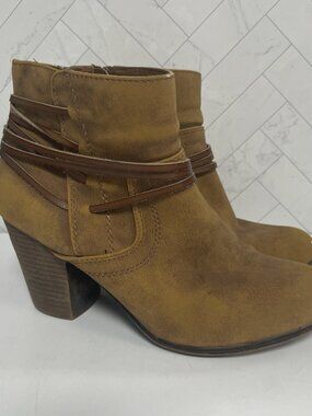 Big Buddha Train 13 Brown Zip Up Booties Ankle Boots Heels Women Sz 8